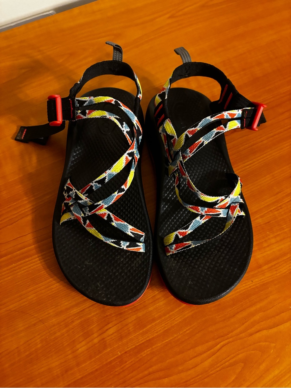 Chaco Women's Black Sandals with Multicolor Geometric Straps